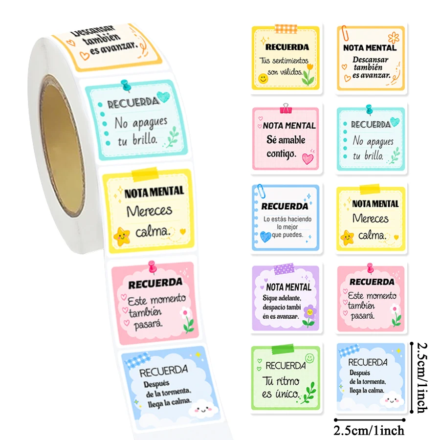 500 Pcs Spanish Inspirational Stickers Roll Motivational Quote Labels Aesthetic Note Style Stickers