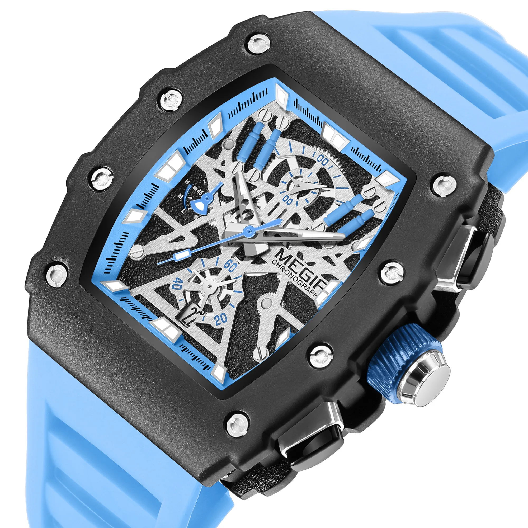 Reloj de pulsera MEGIR de lujo para deportes al aire libre para hombre, correa de silicona, reloj de pulsera de cuarzo militar resistente al agua,