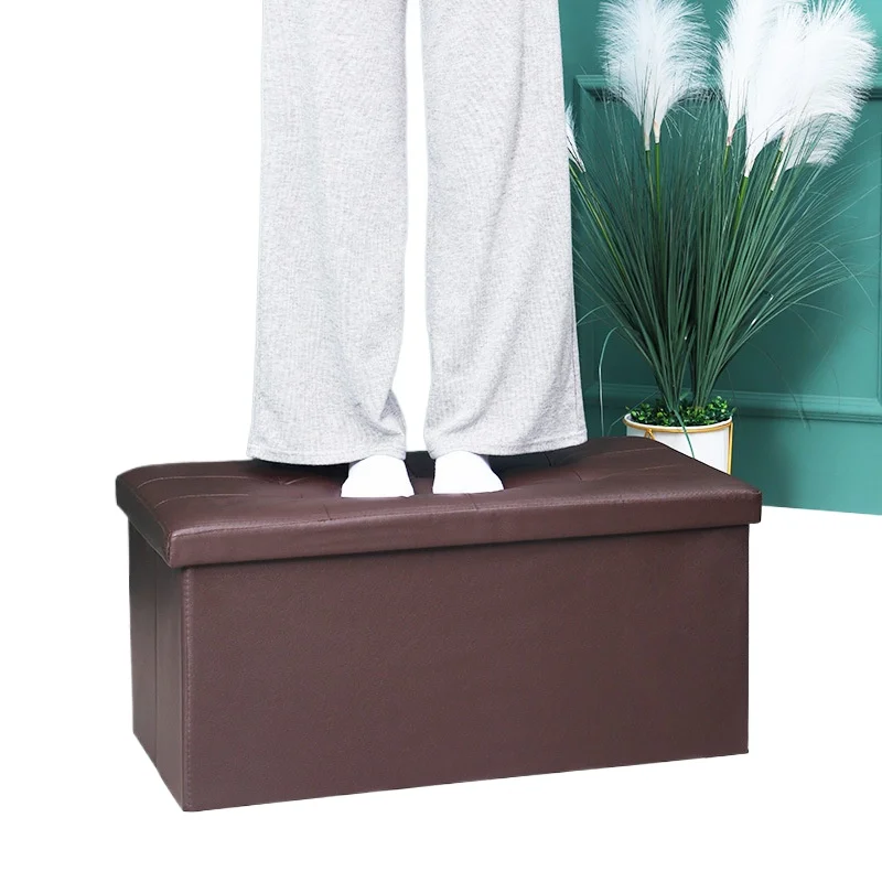 Leather Storage Ottoman for Home Use Square Footstool for Shoes Entryway Seating Bench with Hidden Compartment Multi