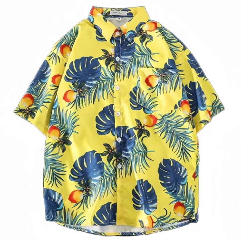 

Summer Men's Short Sleeve Hawaiian Floral Shirt Fashion Casual Handsome Top Vintage Loose Fitting Beach Print Shirt