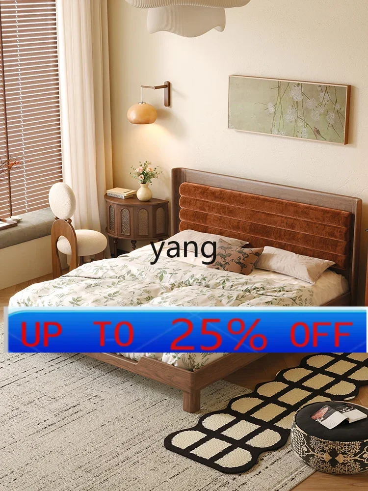 

LMM retro solid wood bed simple master bedroom 1.8 meters soft bag double bed