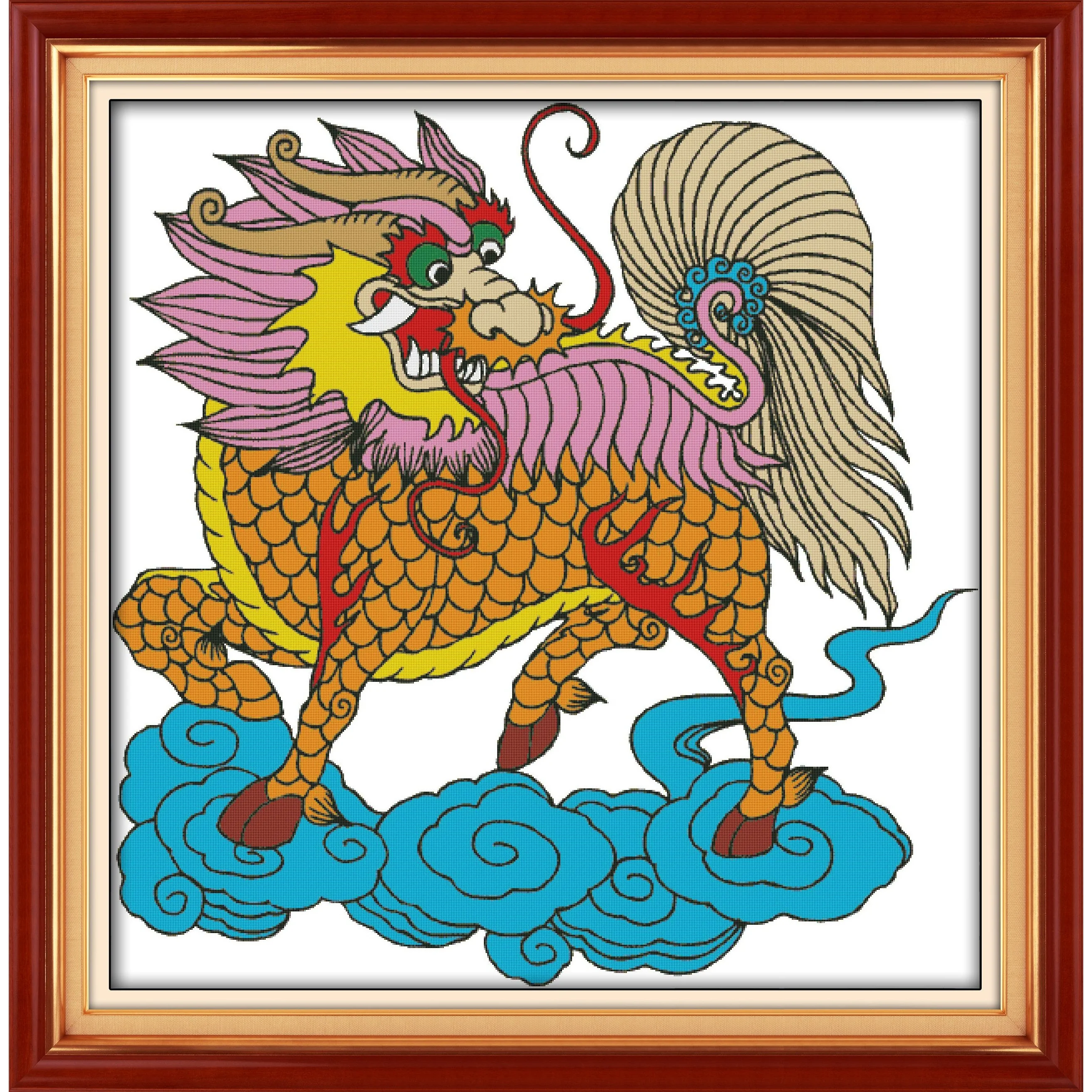 

Soulgift News Pre-Printed Cross Stitch Kit, Stamped Aida Fabric with DMC Threads, Embroidery Kit - Kylin