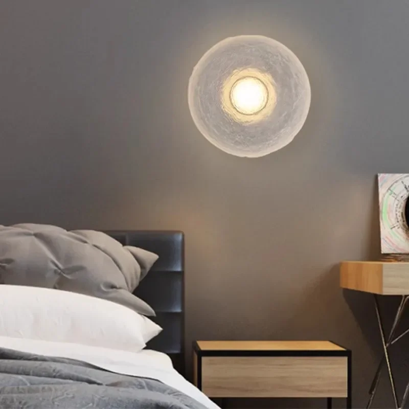 

FKL Modern Round Wall Lamp Transparent Resin Simple Bedroom Background Wall Creative Aisle Hotel B&B Decorative Bedside Light