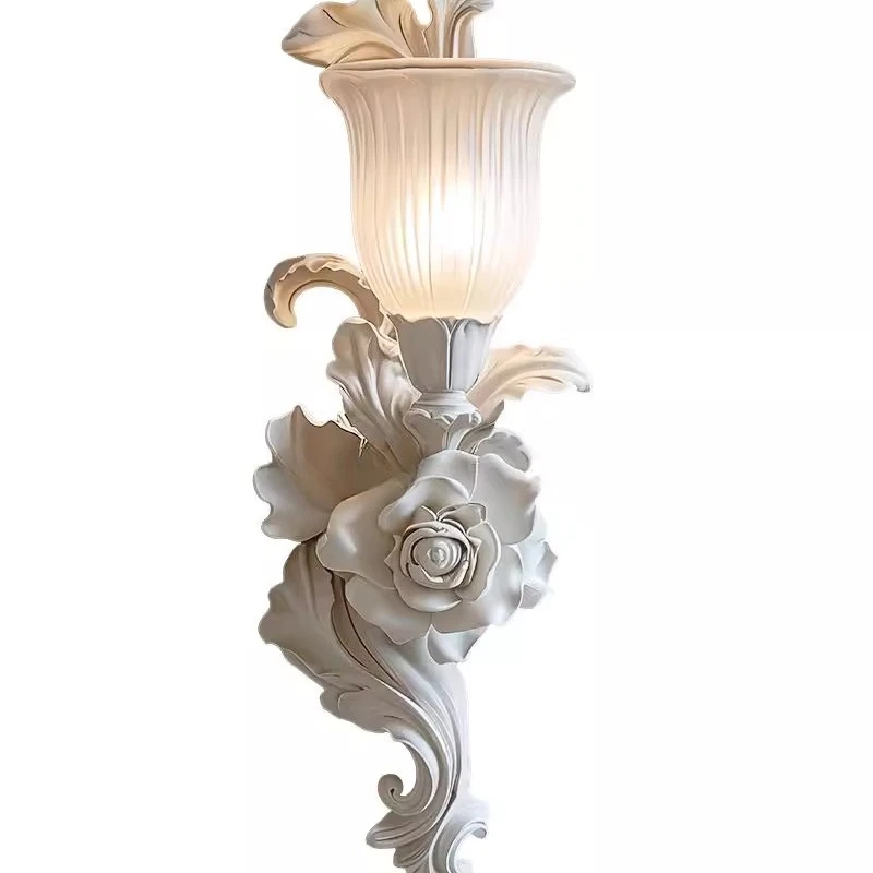 

French wall lamp, living room entrance corridor background engraving art lighting original high-end cream wind flower