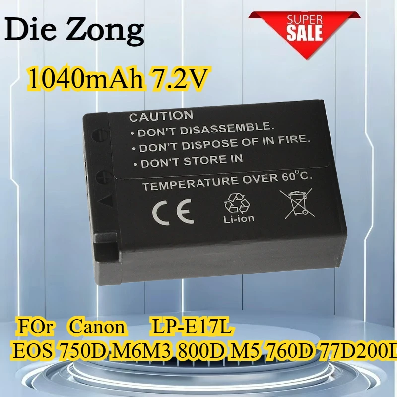 New LP-E17 Replacement1040mAh 7.2V  Battery with Type-C Fast Charging For Canon M6 II M5 M3 77D T6i 750D T6s 760D T7i 800D T8i
