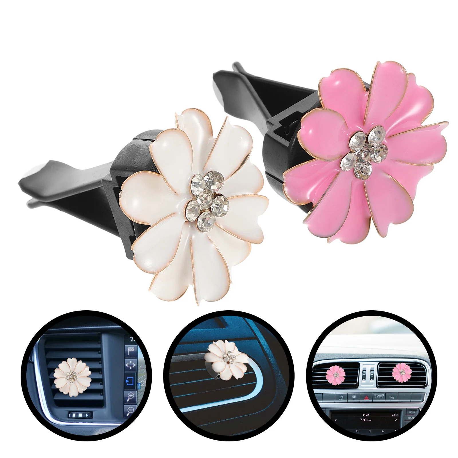 

2Pcs Car Air Vent Clips Camellia Scent Diffuser Auto Freshener Long-Lasting Aroma Interior Accessory Car Fragrance Diffuser