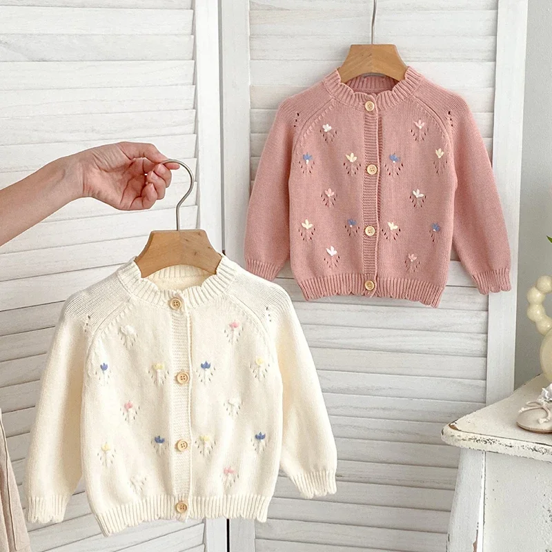 2024 New Autumn Infant Baby Girls Sweater Coat Floral Embroidery Toddler Baby Girl Knitting Cardigan Coat Children Clothes image 3