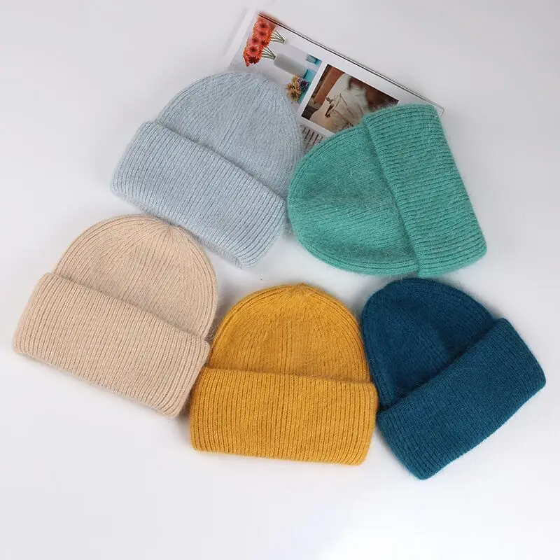 Xthree Winter Hut für Frauen Angola Beanie Hut Gestrickte Kaninchen Pelz Skullies Hut Warmen Motorhaube Kappe Weibliche Hüte für Mädchen hut – Detail 7