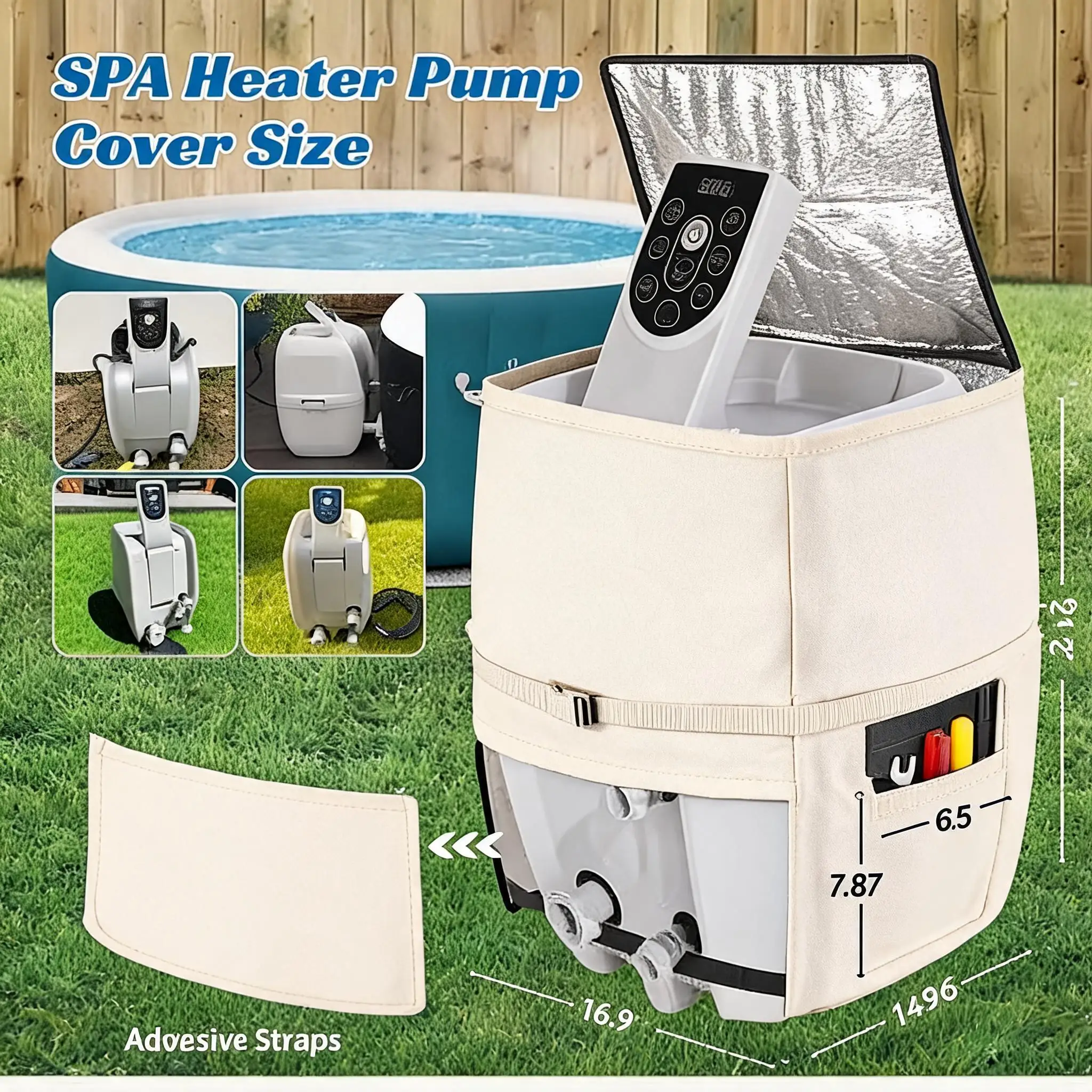 Waterproof Spa Pump Cover 420D Oxford Insulated Heater Protector With Zipper For Outdoor Hot=Tub Equipment