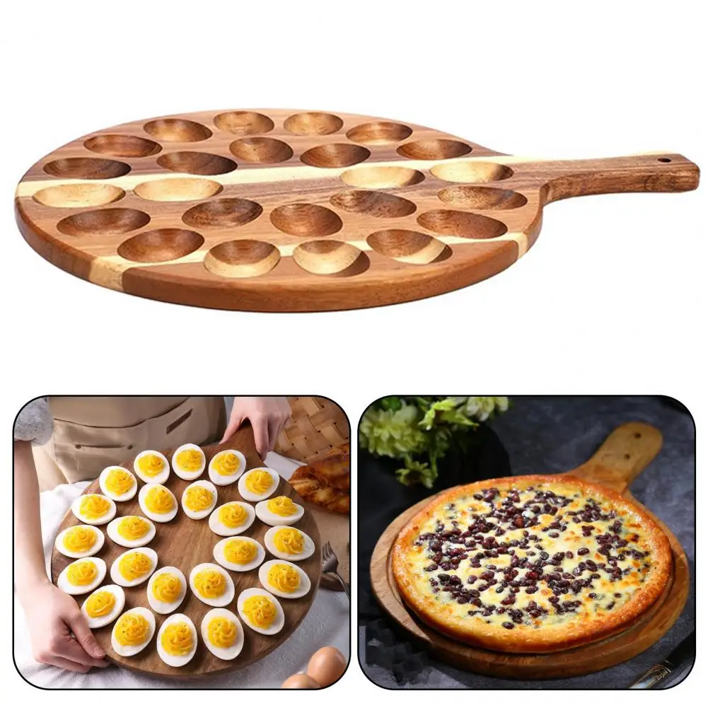 Egg Storage Plate Wooden Egg Tray with Handle Wooden Easter Deviled Egg Platter with Handle Round Charcuterie Serving for 24