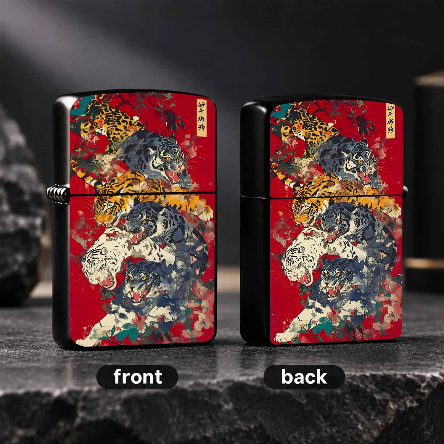 Vintage Ukiyo-E Tiger Clan Pattern Windproof Lighter, Exquisite Traditional Japanese Art Decor Portable Igniter, Unique Colorful Ferocious Tigers Ornament, Ideal For Daily Outdoor Home Use, Festival Birthday Gifting And A Humorous And Inter