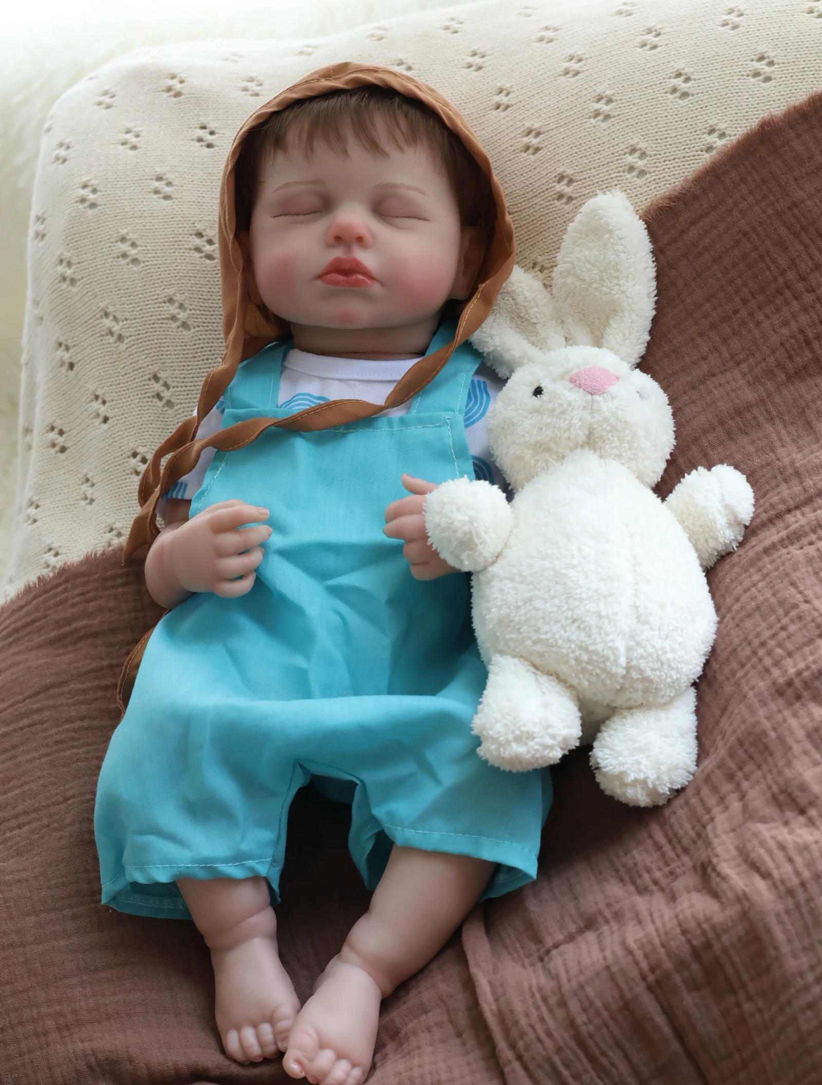 18 inch 50cm LOULOUVinyl Body,Sleep With Closed Eyes,Hair Roots 3D Skin and Veins, Newborn GiftToy
