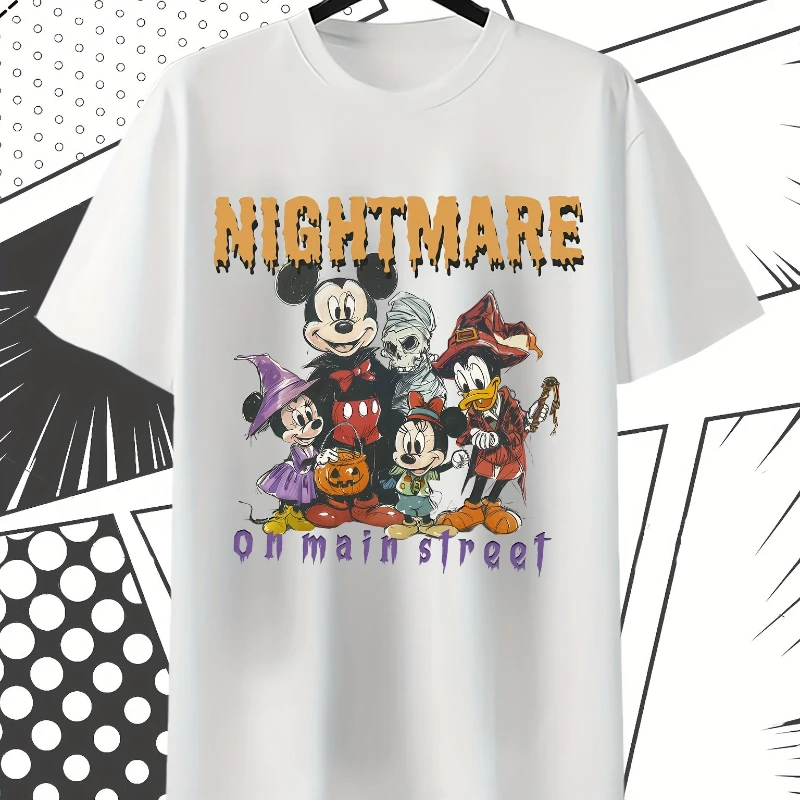 تي شيرت رجالي صيفي كاجوال عصري بأكمام قصيرة من Disney Nightmare Street Cartoon، ملابس كاجوال عصرية، بلوزة صيفية غير رسمية