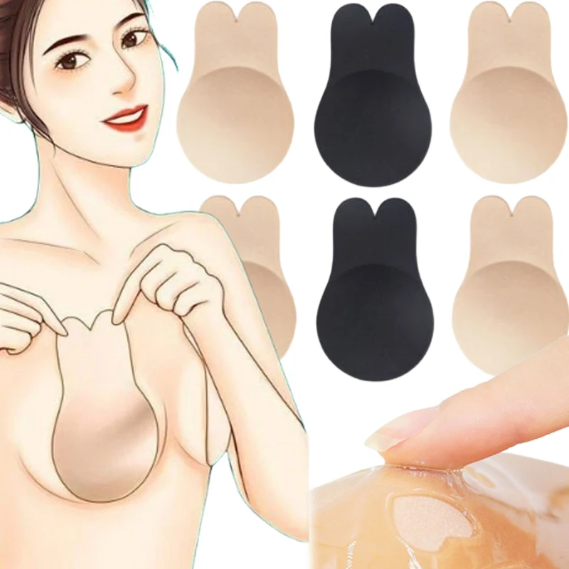 

Invisible Push Up Silicone Bra Women Strapless Sticky Bra Lift Tape Rabbit Nipple Cover Reusable Adhesive Breast Pads Accessory