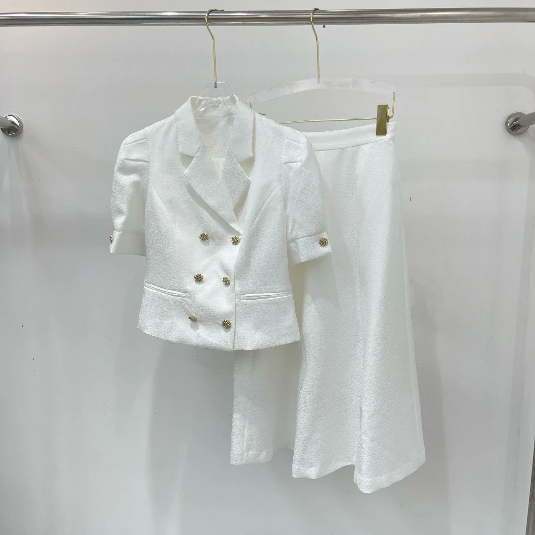 

Ladies' temperament solid color short top A-line skirt suit