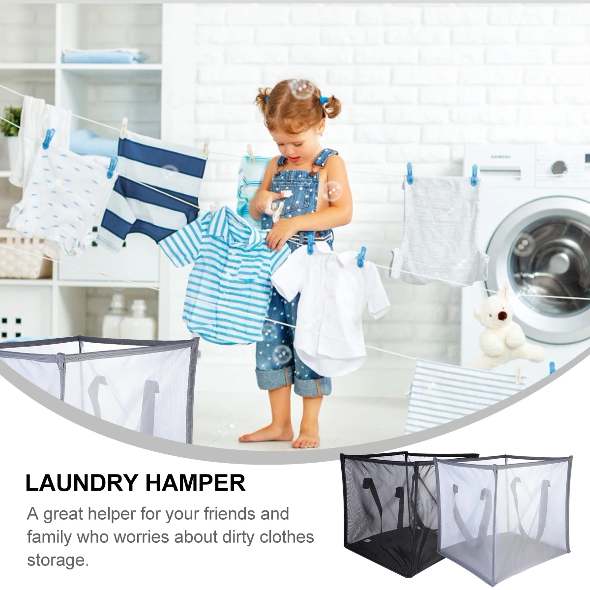 

2pcs Foldable Laundry Basket Collapsible Clothes Storage Organizer Folding Dirty Clothes Container Double Handles Space