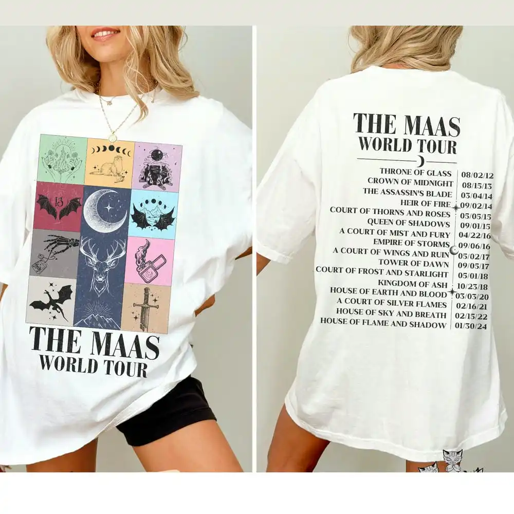 Vintage Retro Sarah J. Maas World Tour Comfort Shirt ACOTAR Throne of Glass TOG Magic Tee Casual Y2K Top Daily Trendy Streetwear