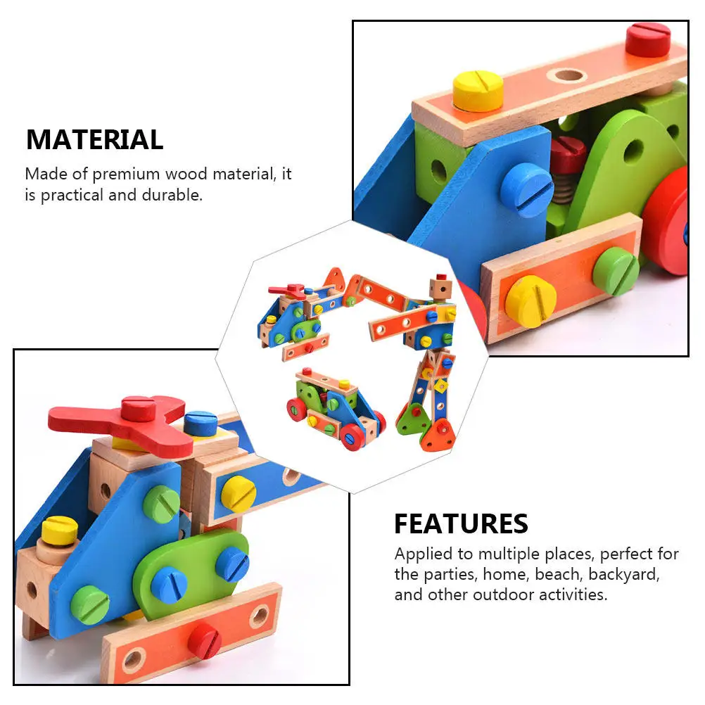 1Set Creative Wooden Nut Assemble Blocks Detachable Screw Combination Intellectual Educational Game for Kids Home Beach Outdoor view 5