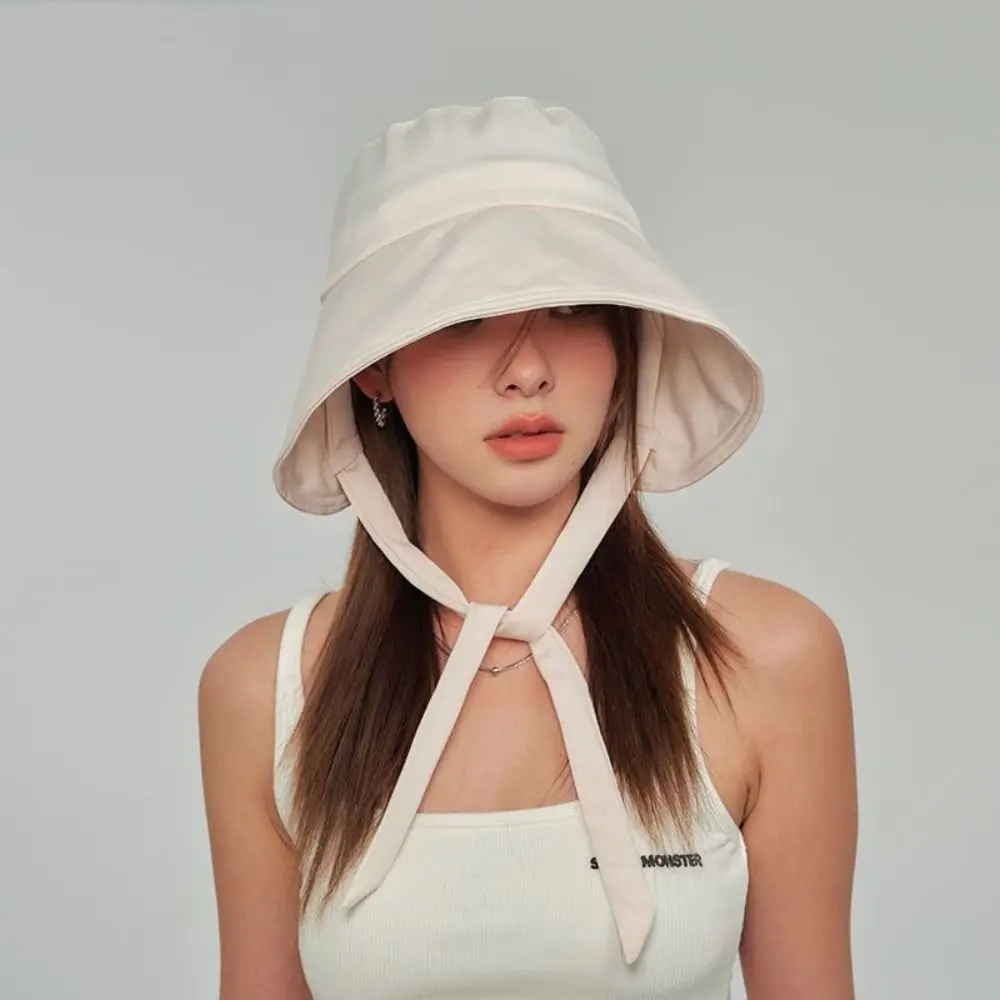 

New Summer Lace-up Fisherman Hat Anti UV Foldable Sunscreen Hat Adjustable Wide Brim Female Cap Outdoor