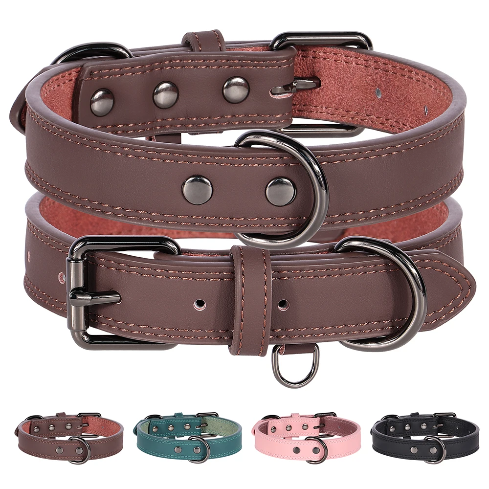 Soft Durable Real Leather Dog Collar Genuine Leather Pet Collars for Small Medium Large Dogs German shepherd Brown Black