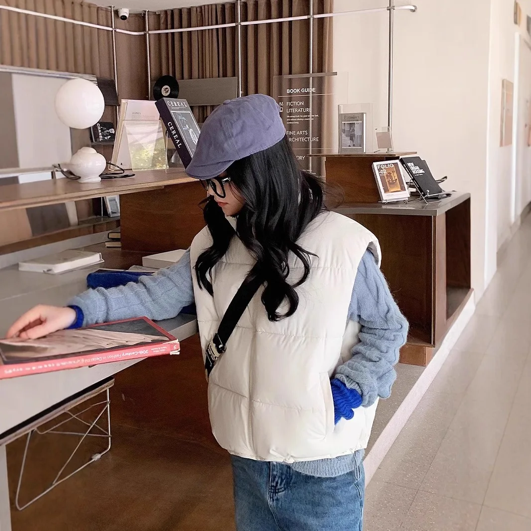 Fashion Double Sided Women's Cotton Vest Autumn Winter Stand Collar Thick Sleeveless Jacket Solid Color Loose Warm Waistcoat