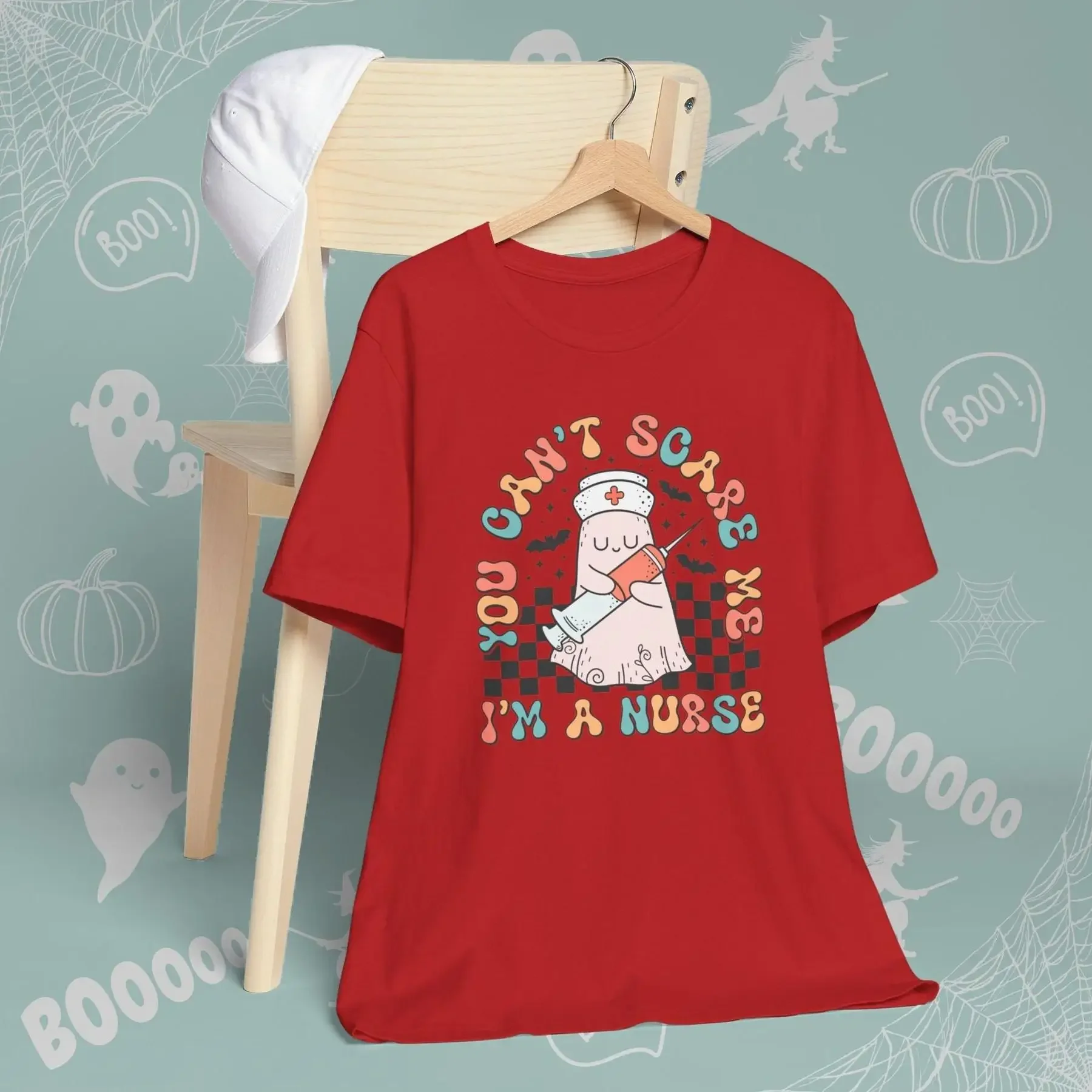 

You Cant Scare Me Im A Nurse T Shirt Halloween Nursing Fall Retro Ghost