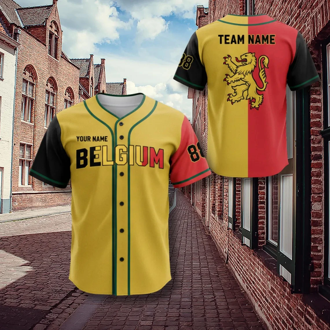 Custom Belgium Flag Baseball Jersey Personalized Name Team Number Short Sleeve Uniform Breathable Sports Tee For Belgian Fans