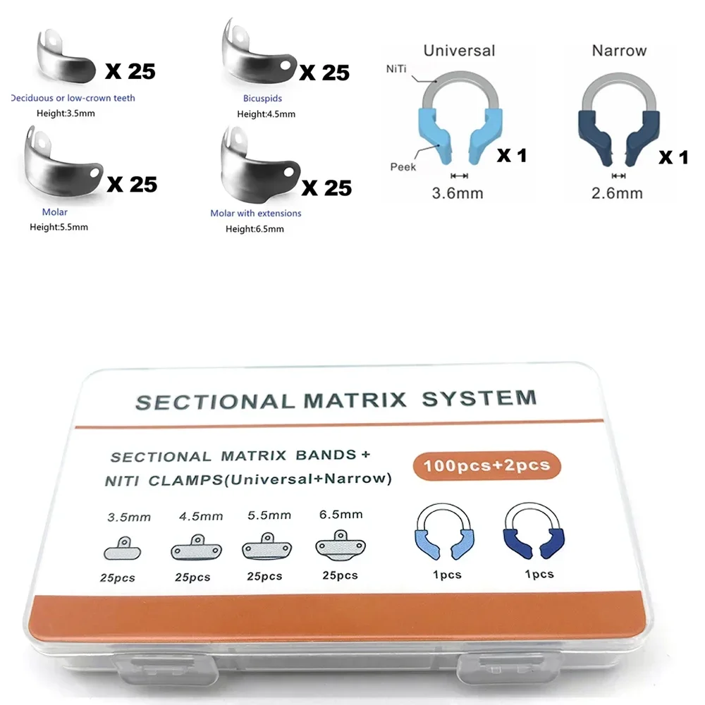 

Dental Matrix Bands Sectional Contoured Matrix System Metal Matrices Matrix Clamp Nickel Titanium Clamping Ring Dentist Tools