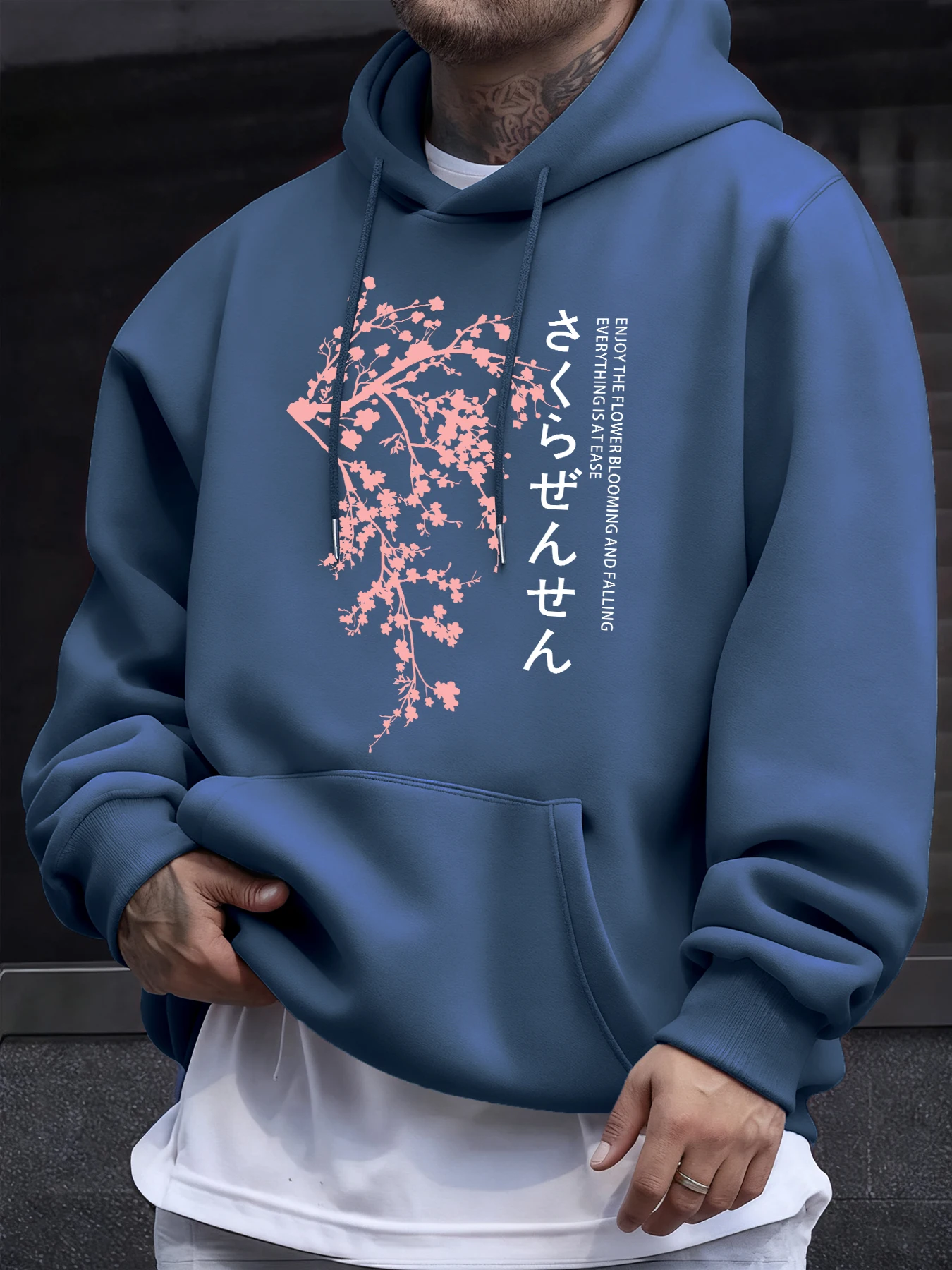 

Мужская толстовка с принтом в стиле японской вишни, с карманом, мягкая, флисовая, свободного кроя, осенняя, модная, простая, с длинным рукавом