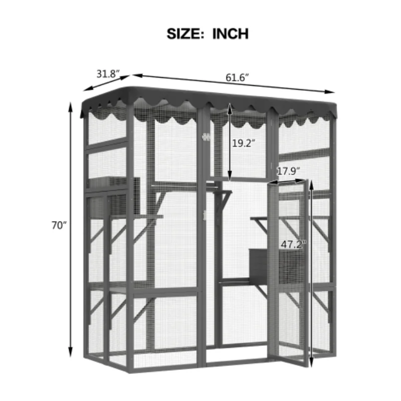 Outdoor Cat House Big Catio Wooden Feral Cat Shelter Enclosure with Large Spacious Interior, 6 High Ledges, Weather Protection A