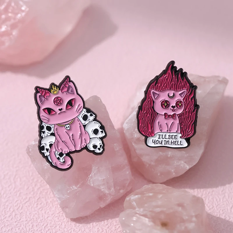 Punk Gothic Tier Emaille Pins 3-6 teile/satz Schwarze Katze Metall Broschen Mode Revers Abzeichen Rucksack Kleidung Schmuck geschenk – Detail 22