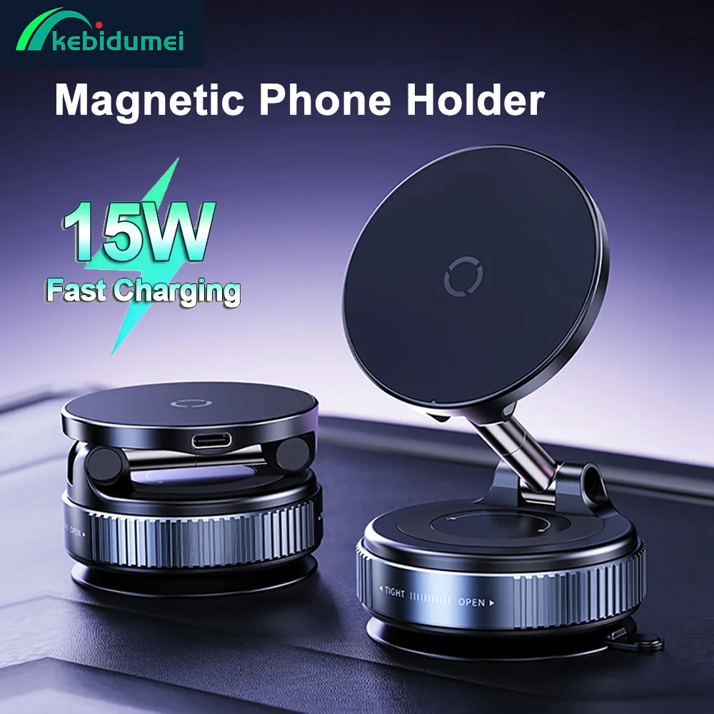 

Kebidumei Магнитное беспроводное зарядное устройство 15 Вт Автомобильный держатель для телефона 360 ° Вращающаяся складная подставка на присоске, навигационный кронштейн для телефона