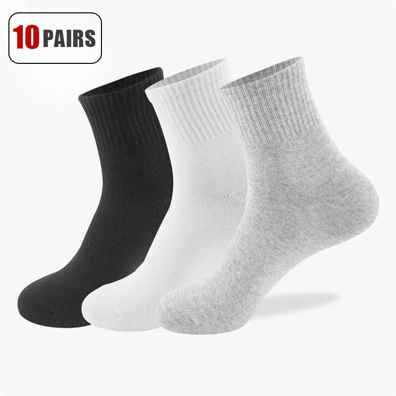 20Pcs/Men\'s Socks Mid-tube Socks Black Solid Color Breathable Soft Socks Leisure Business Office All Seasons Suitable EU38-45