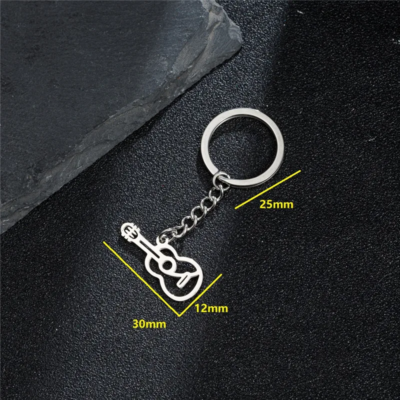 Hollow Stainless Steel Guitar Pendant Key Chain Metal Musical Instrument Keyring Girls Music Banquet Bag Keychains Accessories