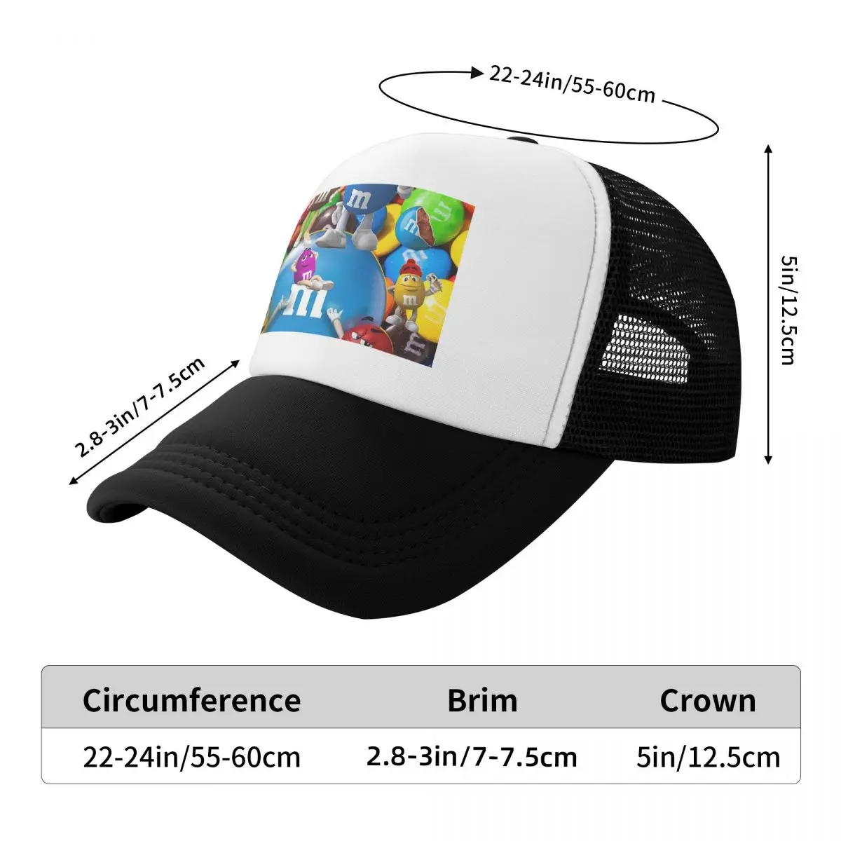 MM Chocolate Candy Cartoon (3) Cap Casual Mesh Baseball Caps Adjustable Hat Hip Hop Summer Unisex Baseball Hats