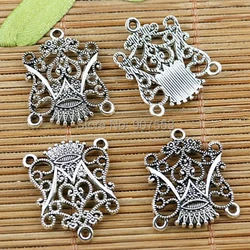 10pcs 24*20mm hole 1.4mm  Tibetan silver tone floral hear crown connectors EF1309