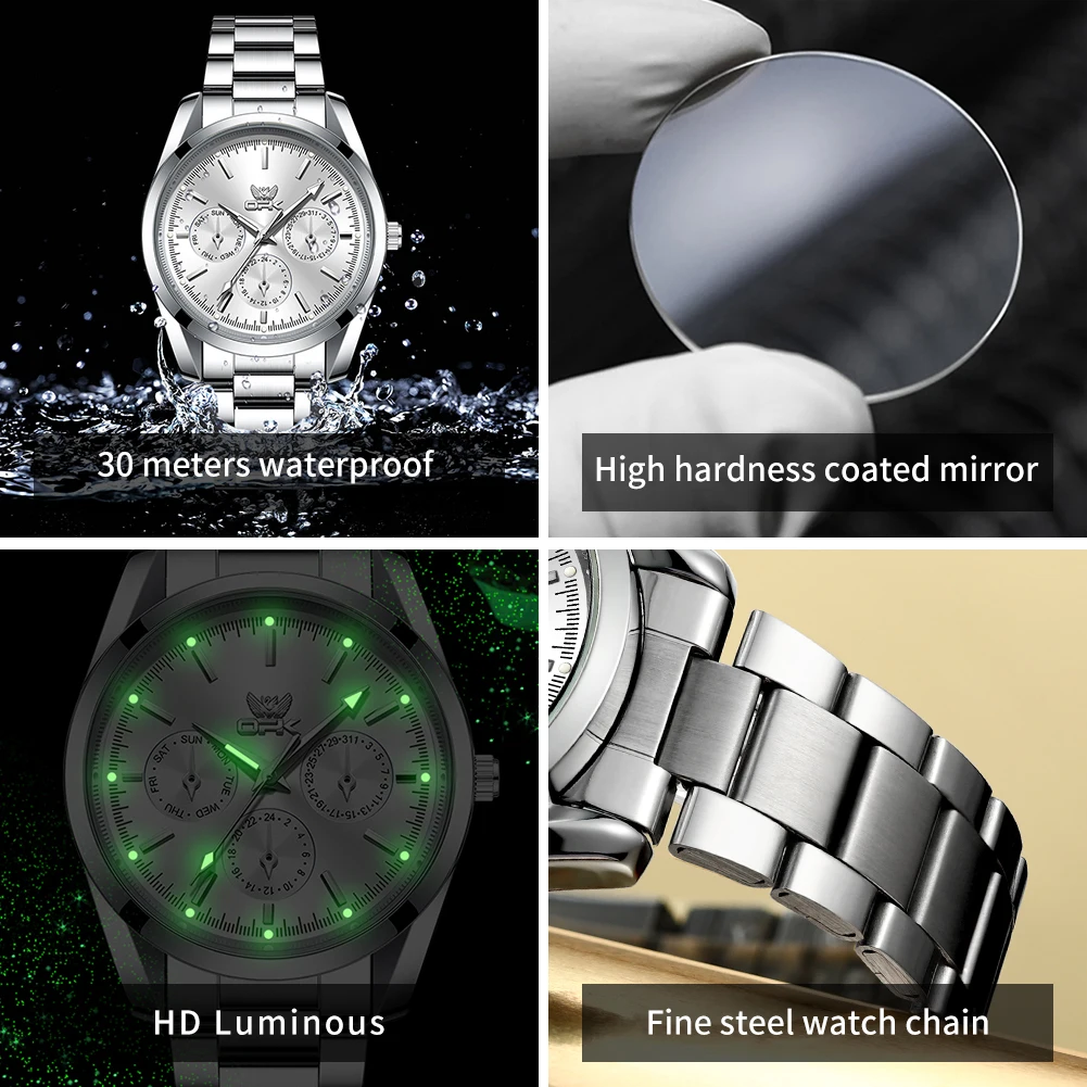 OPK 6024 Simple Business Quartz Watch For Men Stainless Steel Original Hand Clock Waterproof Luminous Luxury Man Watches 2024