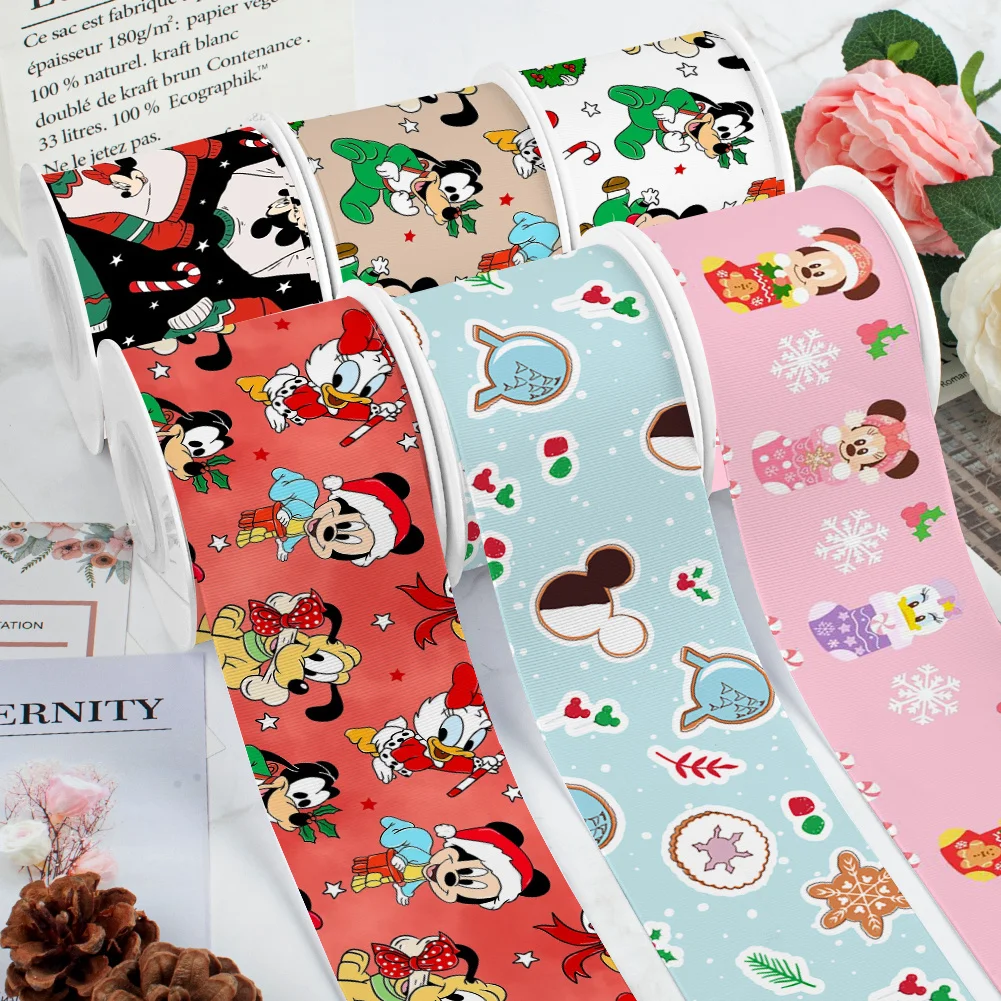 

5 ярдов лента в репсовую ленту с принтом Микки Рождества Диснея для бантов для волос «сделай сам», материалы для вечеринок и декор