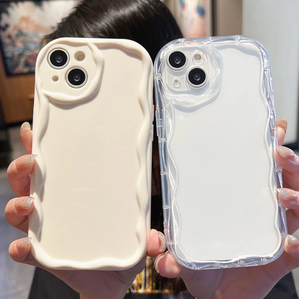 Soft Transparent Shockproof Phone Case For Samsung S24 S23 S22 Ultra S21 S20 FE A55 5g A25 A54 A34 A15 A23 A24 Curly Wave Cover