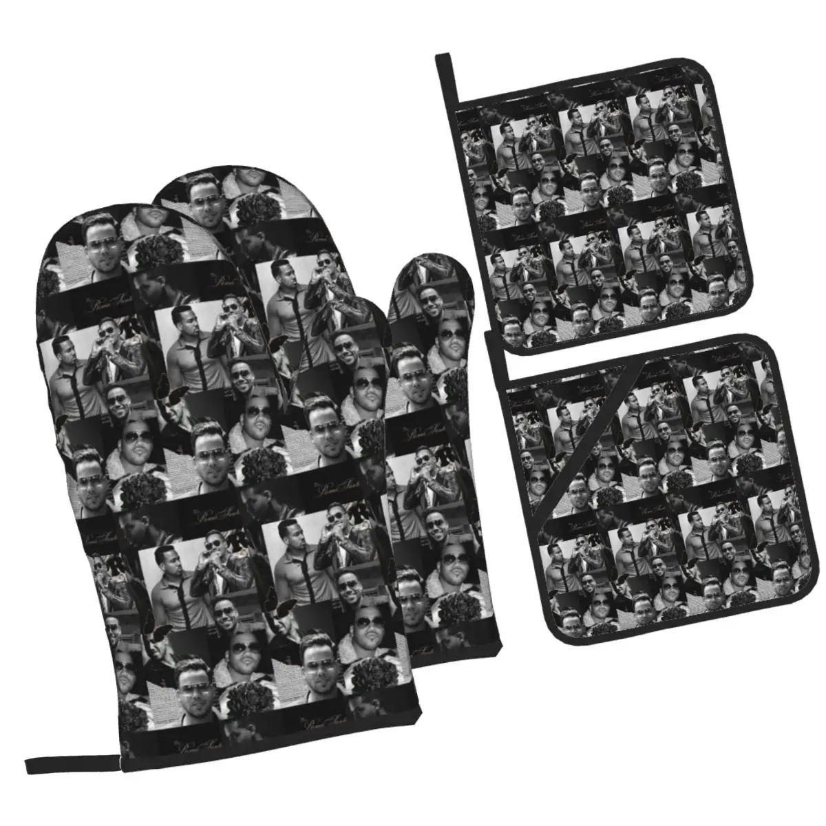 Latin Singer Romeo Santos Oven Mitts and Pot Holder Sets of 4 for Baking Kitchen Cooking Grilling Resistant Non-Slip Gloves
