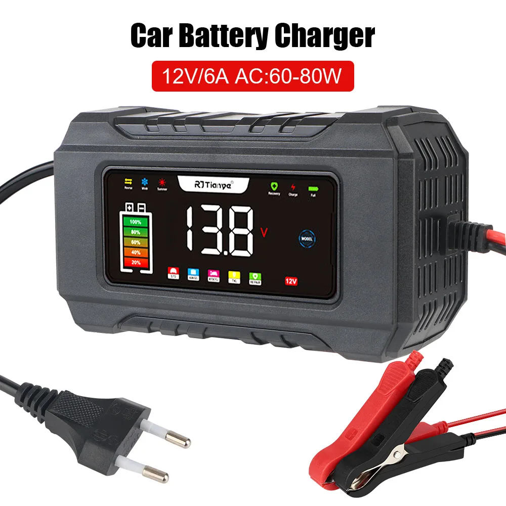 

12V 6A Intelligent Fast Power Charging Full Automatic Car Battery Charger LCD Display Smart Charger Car Auto Accessories