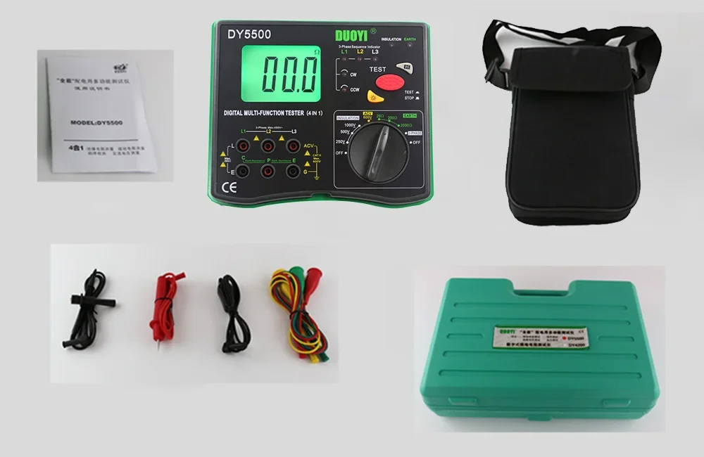 DY5500 4 in 1 Digital Multi-function Multimeter-Insulation Earth Tester 0.01ohm to 2000ohms Voltmeter Phase Indicator