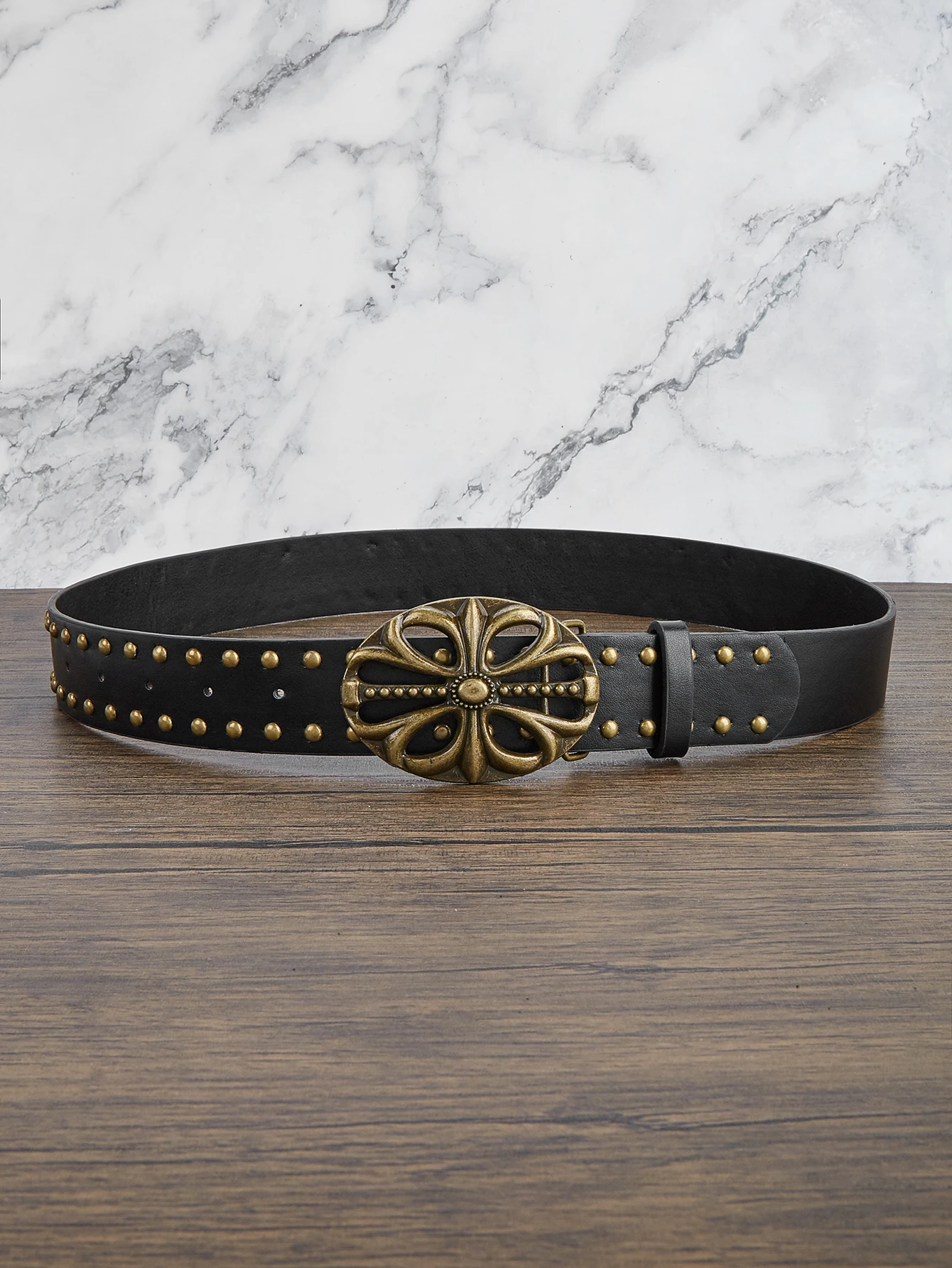 1pc men's punk bronze metal flower buckle bronze rivet belt jeans versatile decorative belt