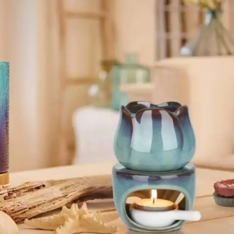 

Ceramic Tulip Aromatherapy Diffuser & Candle Holder, Essential Oil Burner for Spa Decor & Relaxation