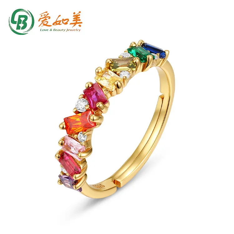 

New Rainbow Ring Fashionable and Popular European and American Colorful 18K Gold PT950 Platinum Silver Plated 7-Layer Gold
