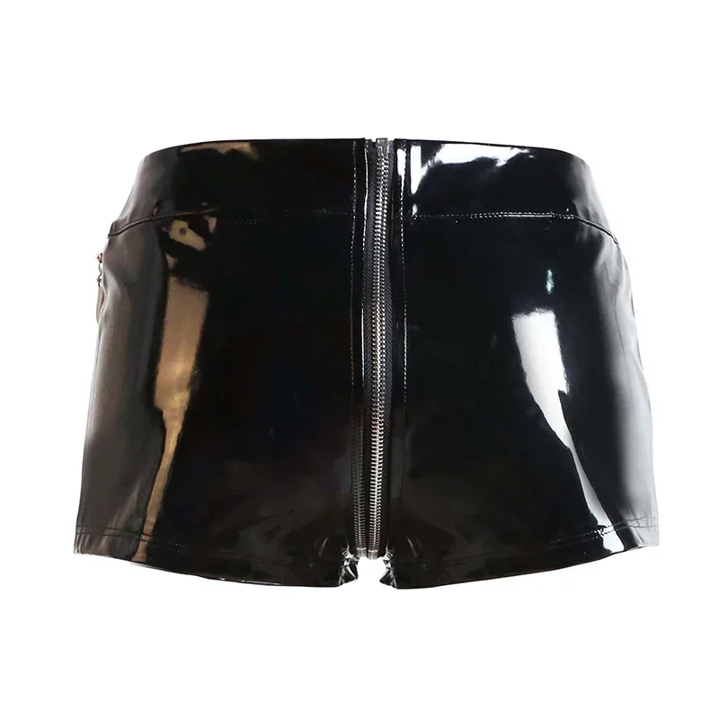 Women Shiny Patent Leather Shorts Open Crotch Zip Faux Latex Wet Look Hot Pants Ladies Sexy Disco Pole Dance Clubwear New Custom