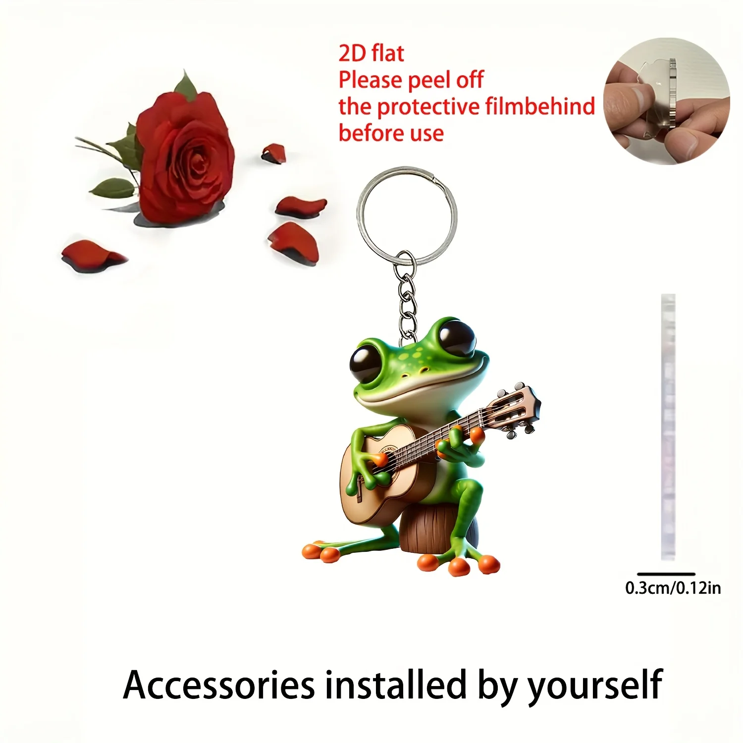 

Fashionable Frog Playing Guitar Pendant Keychain,Animal Themed 2D Flat Acrylic Ornament,Hanging Decor for Bag,Festive,Party,Gift