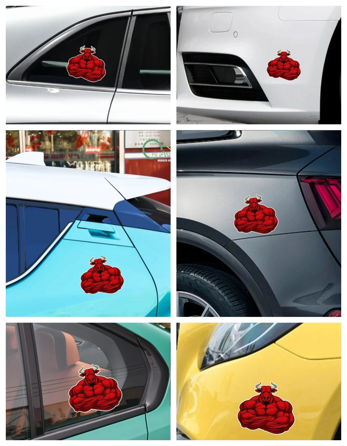 Body Building Bull Funny Car Sticker Automobiles Motorcycles Exterior Accessories PVC Decal for Audi Jeep Nissan Ford