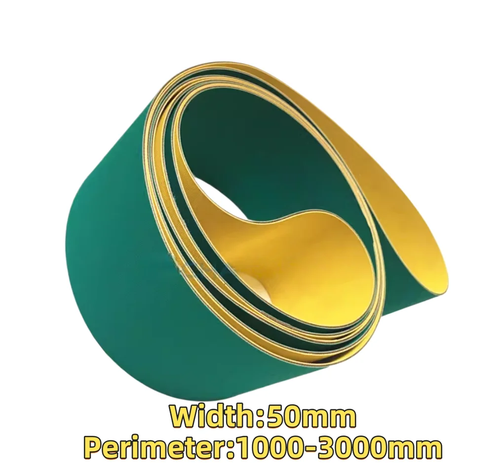 Width:50mm  Nylon Flat Transmission Belt Green Yellow 2mm Thick Industrial Drive Belt For Sanding Machine