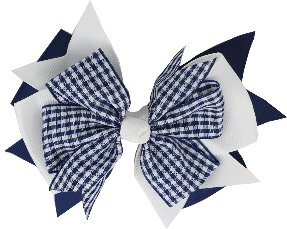 NEW Plaid Bows 4INCH School Hair Bows First Day Gingham Ribbon Stacked Bow Hair Clip Hairpin For Baby Girl Accessories